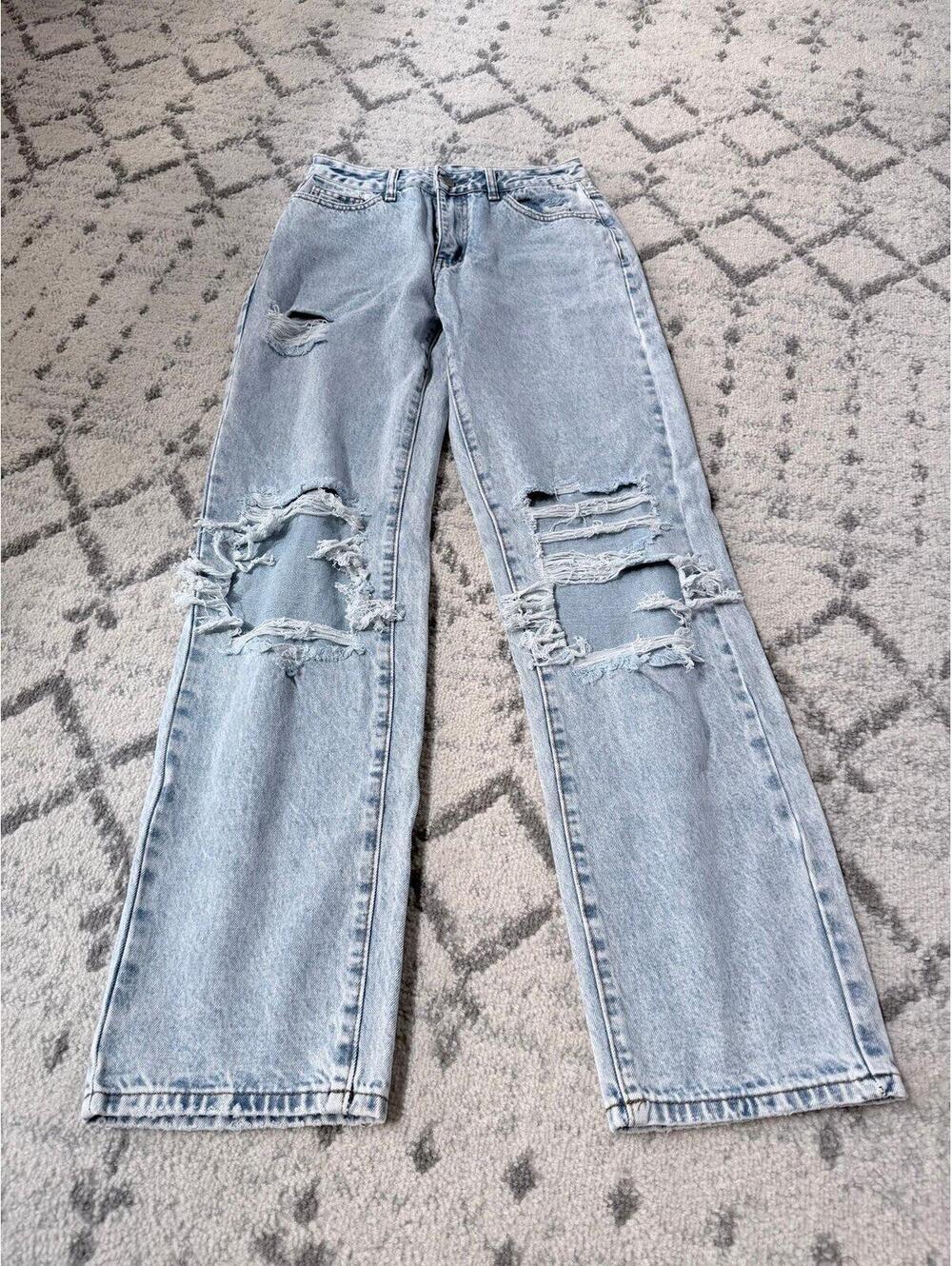 SHEIN distressed wide leg jeans